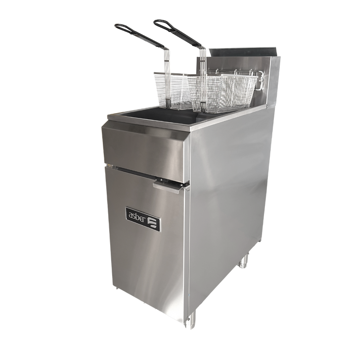 Freidora A Gas Recuperación Rápida / Zona Fría 50 Lbs Asber AEF-50-S