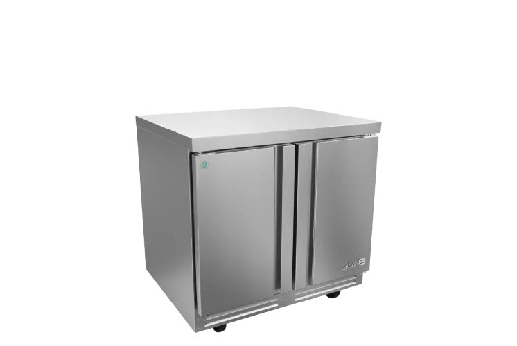 Mesa Congelador Bajo Mostrador Premium 2 Puertas Acero Inox 16.7 Pies Asber AUTF-48 P HC