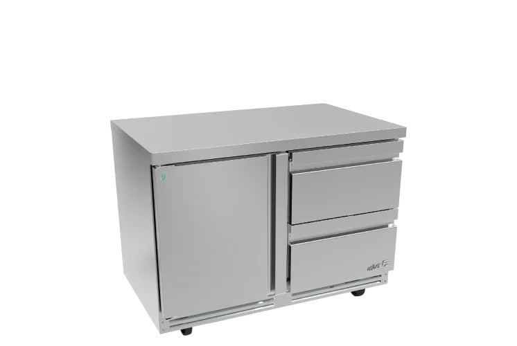 Mesa Refrigerada Bajo Mostrador Premium 1 Puerta 2 Cajones Acero Inox 16.7 Pies Asber AUTR-48-D2 P HC