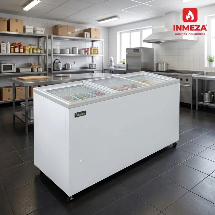 Congelador Plano 3 Puertas Cristal 12.1 Pies Icehaus CHPP-350