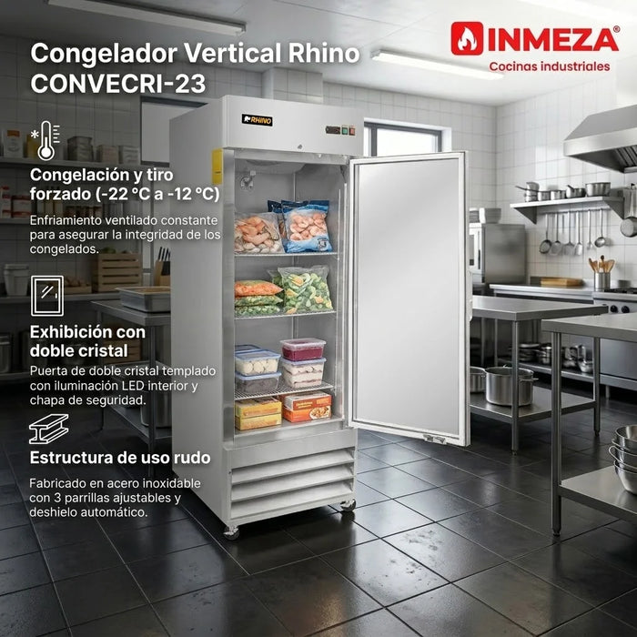 Congelador Vertical Acero Inox Puerta de Cristal 21 Pies Rhino CONVECRI-23