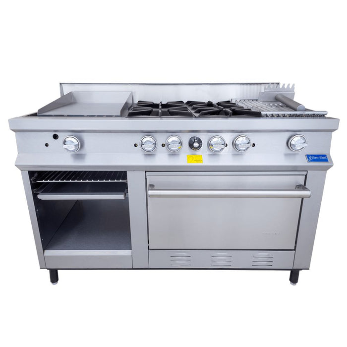 Estufa Compacta a Gas 4 Quemadores, Plancha, Gratinador, Asador, Horno, Alacena San-Son SSEC