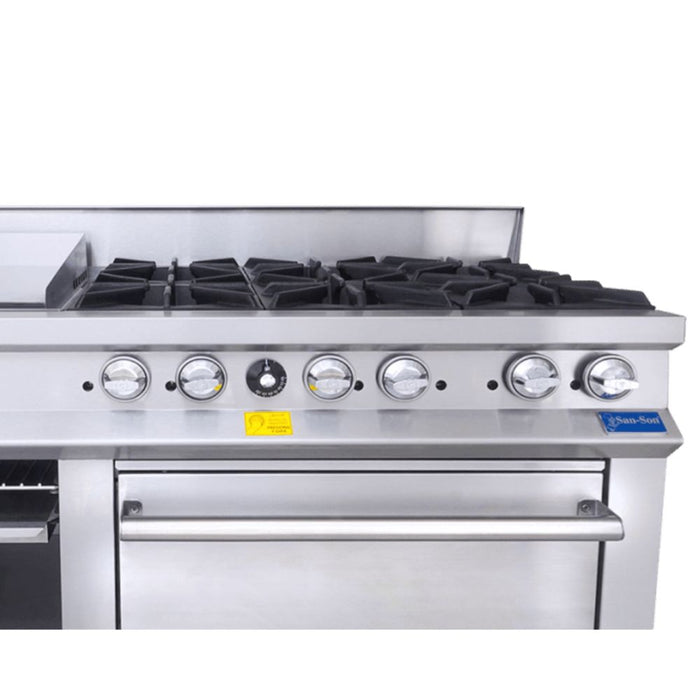 Estufa Compacta a Gas 6 Quemadores, Plancha, Gratinador, Horno, Alacena San-Son SSE6QG