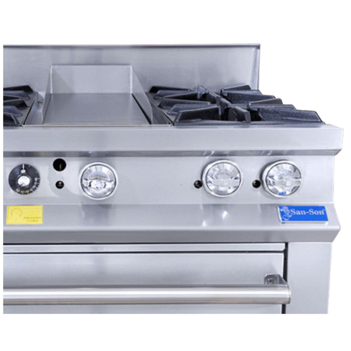 Estufa a Gas 4 Quemadores, Plancha, Horno San-Son SSE4QP
