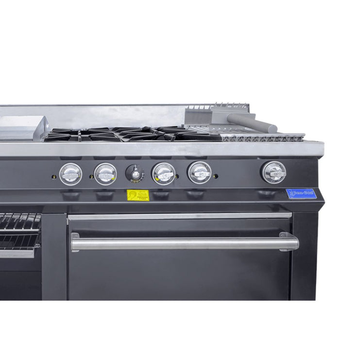 Estufa Maestra Black a Gas 4 Quemadores, Plancha, Gratinador, Freidor, Asador, Horno, Alacena San-Son SSEMB