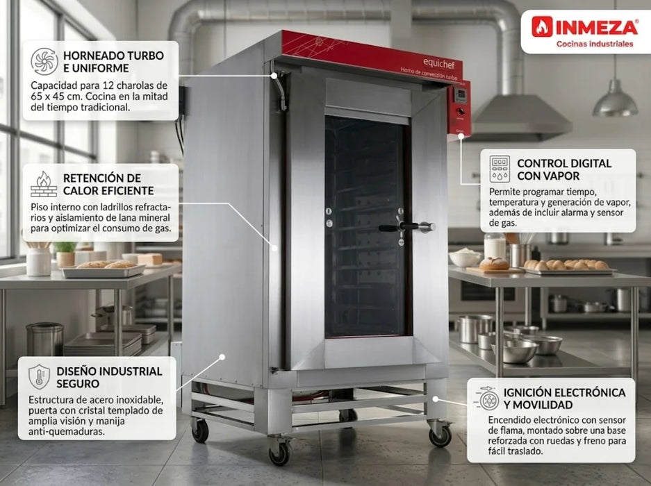 Horno Turbo De Convección a Gas Natural  12 Charolas Equichef HTE12D-GN