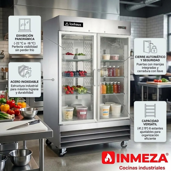 Congelador Vertical 2 Puertas Cristal 41 Pies Icehaus CV-2PC-SS-01