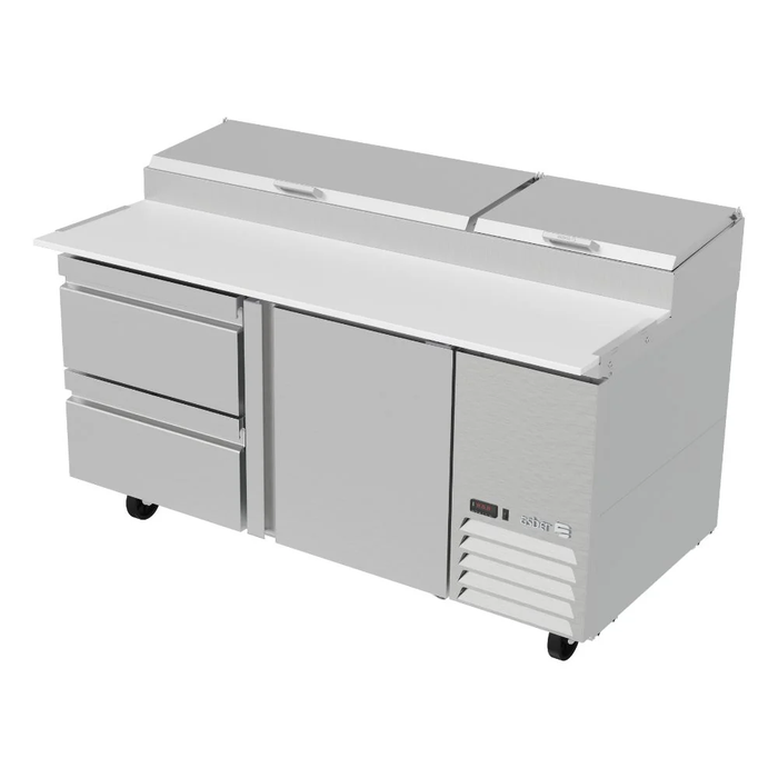 Mesa Refrigerada Para Pizzas Premium 1 Puerta 2 Cajones Acero Inox 20.8 Pies Asber APTP-67-D2 P HC