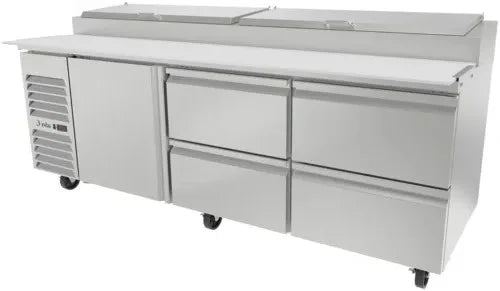 Mesa Refrigerada Para Pizzas Premium 1 Puerta 4 Cajones Acero Inox 30.2 Pies Asber APTP-93-D4 P HC