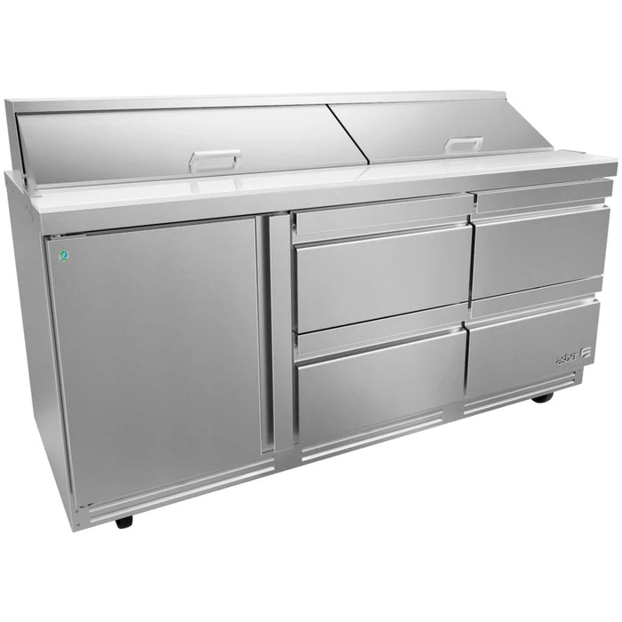 Mesa Refrigerada Para Preparación Ensaladas Premium 1 Puerta 4 Cajones Acero Inox 25.4 Pies Asber APTS-72-18-D4 P HC