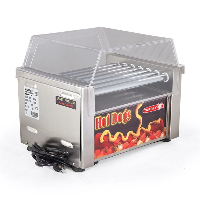 Hotdoguera 7 Rodillos Asadores y Cajon Baño Maria 12 Salchichas Torrey HD12