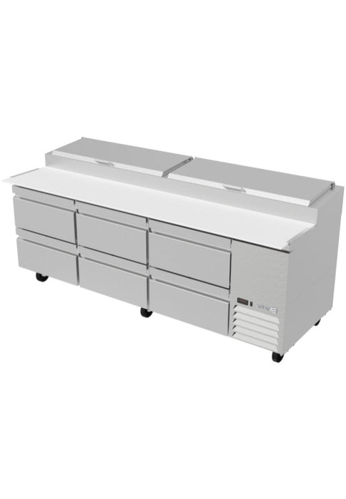 Mesa Refrigerada Para Pizzas Premium 6 Cajones Acero Inox 30.2 Pies Asber APTP-93-D6 P HC