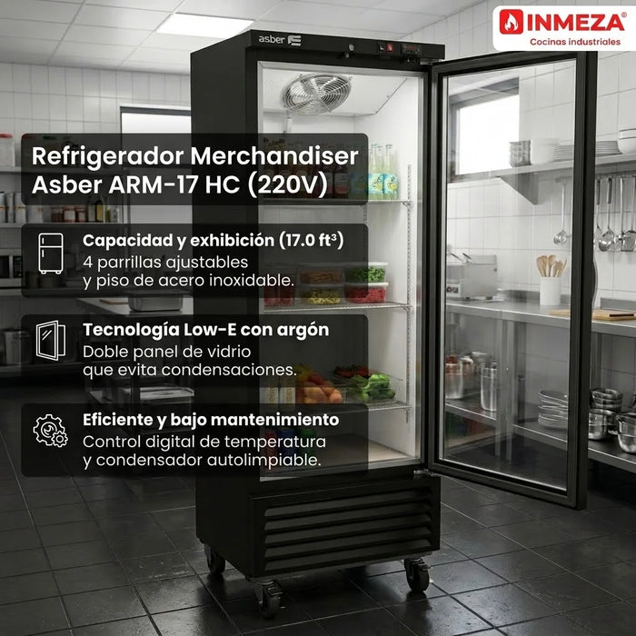Refrigerador Vertical Vinil Negro 1 Puerta Cristal 220V 17 Pies Asber ARM-17 HC 220