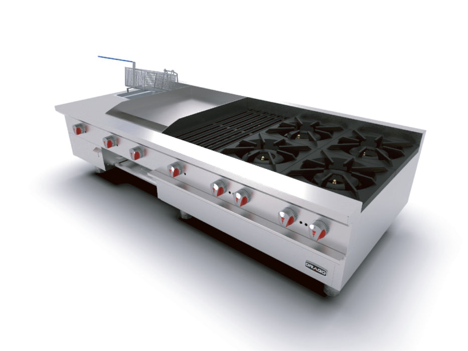 Estufa De Mesa 4 Quemadores, Asador de 1 Pie, Plancha de 1 Pie, Freidora y Gratinador Drago UNIVERSAL UDM