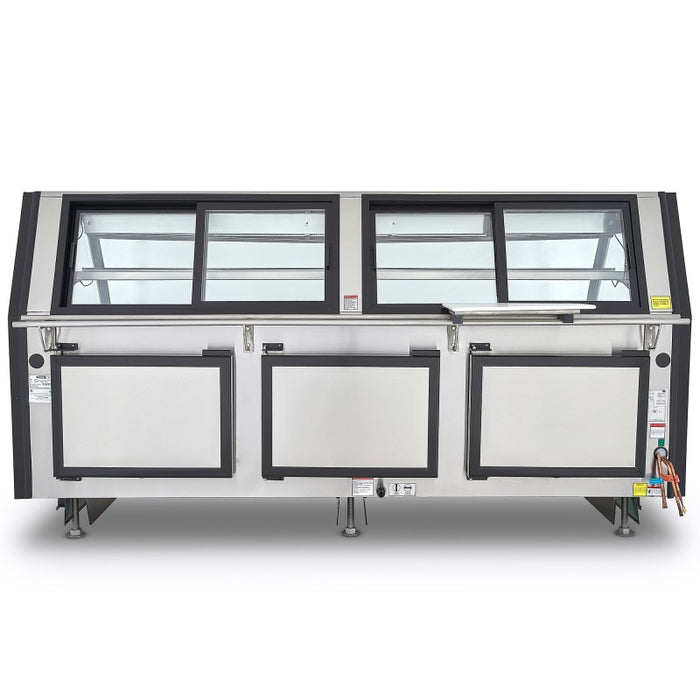 Vitrina Carnicera Tramo Exhibidor con Ventanas Laterales 100% Acero Inox 250cm Torrey TEC250INOX