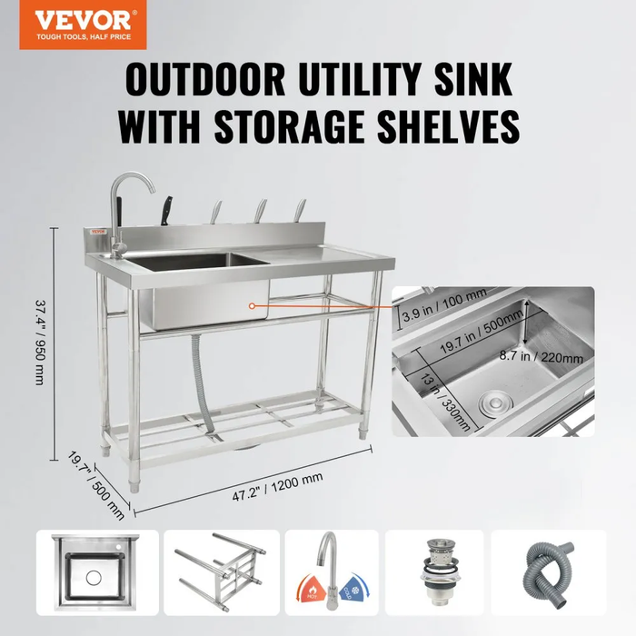 Fregadero Sencillo Acero Inox VEVOR S3-1