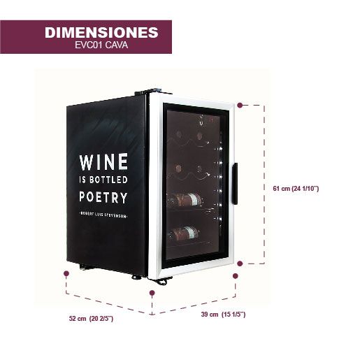 Refrigerador Cava de Vinos Negro 10 Botellas 1.9 Pies Imbera 1024301 CAVA DE VINOS