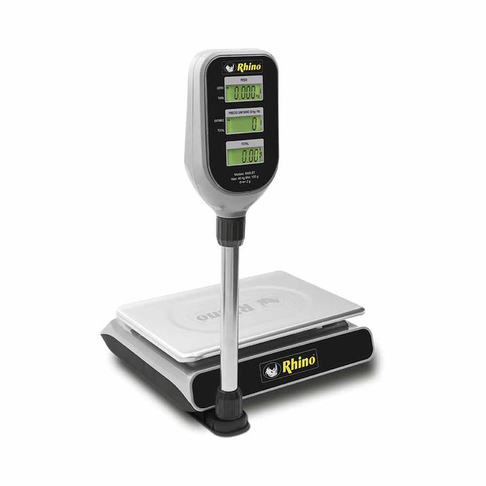 Rhino BAR-8T Báscula Mostrador Torreta Recargable Backlight Acero Inoxidable 40 kg Básculas Rhino 